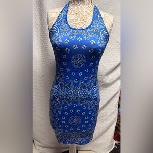 NWOT Elegant Blue Halter Dress size medium